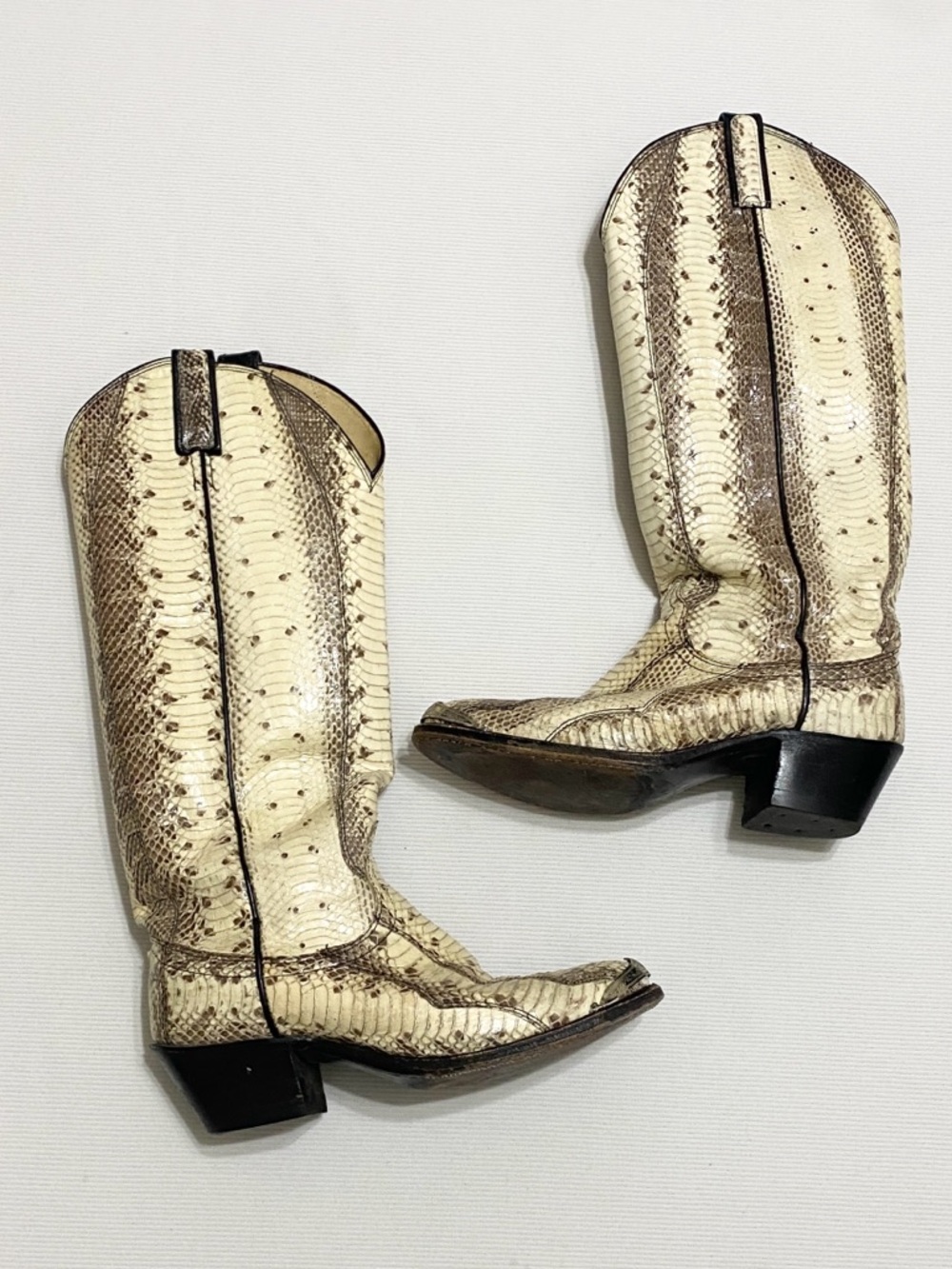 Dan Post Vintage Light Tan Snakeskin Leather Cowboy Boots - Picture 2 of 12